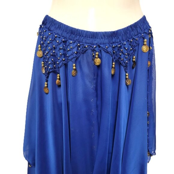 Blue Belly Dance Performance Costume Sequin Beaded Skirt Elastic Waistband NEW - Picture 2 of 5